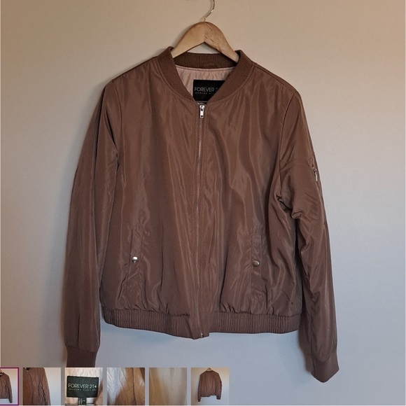 Forever 21 Light Brown Satin Bomber Jacket 2X - Picture 2 of 6